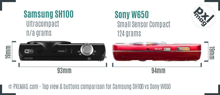 Samsung SH100 vs Sony W650 top view buttons comparison