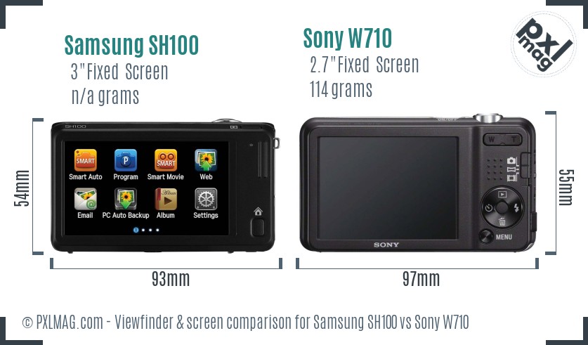Samsung SH100 vs Sony W710 Screen and Viewfinder comparison