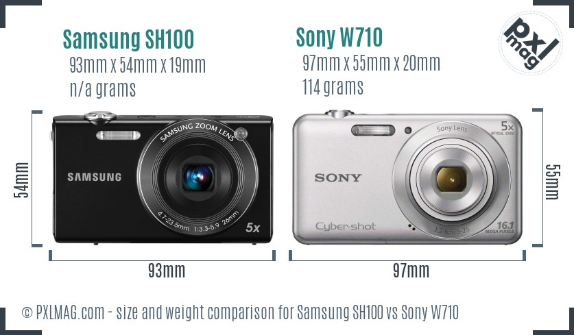 Samsung SH100 vs Sony W710 size comparison