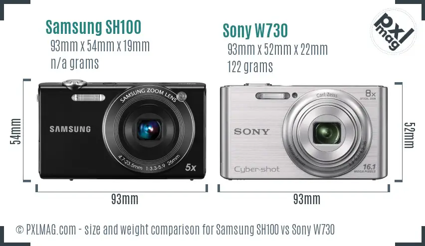 Samsung SH100 vs Sony W730 size comparison