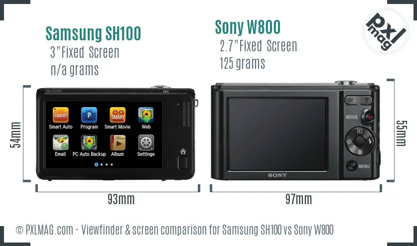 Samsung SH100 vs Sony W800 Screen and Viewfinder comparison