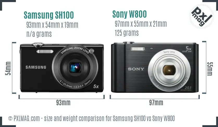 Samsung SH100 vs Sony W800 size comparison