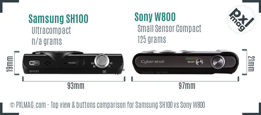 Samsung SH100 vs Sony W800 top view buttons comparison