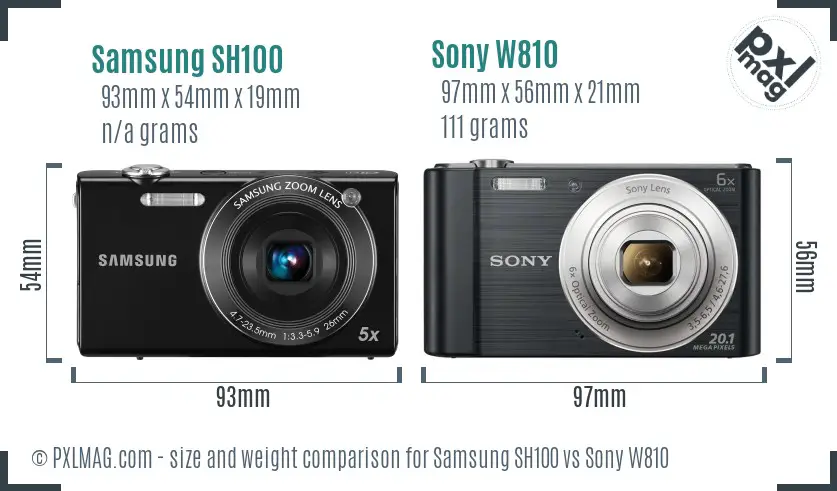 Samsung SH100 vs Sony W810 size comparison