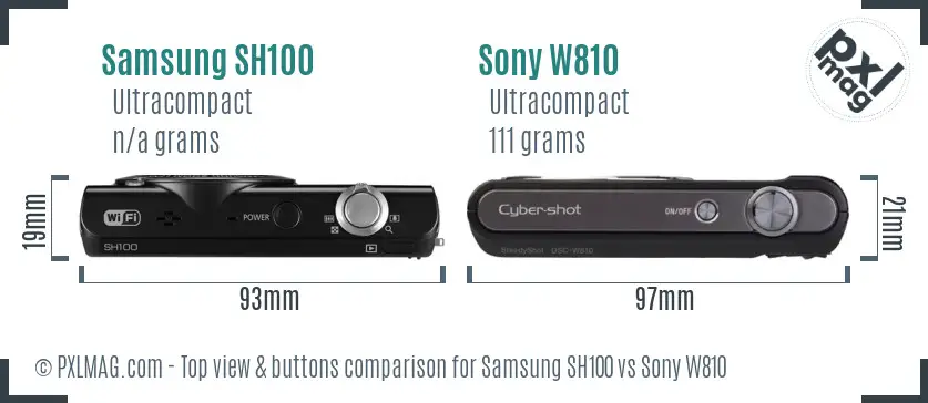 Samsung SH100 vs Sony W810 top view buttons comparison
