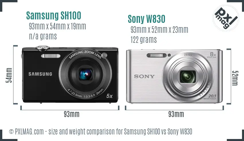 Samsung SH100 vs Sony W830 size comparison