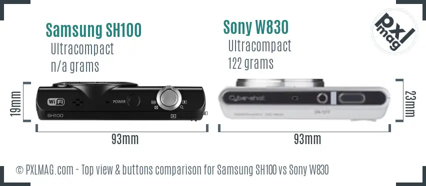 Samsung SH100 vs Sony W830 top view buttons comparison