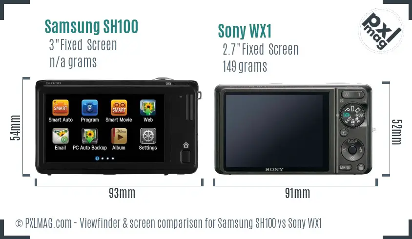 Samsung SH100 vs Sony WX1 Screen and Viewfinder comparison