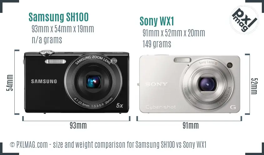 Samsung SH100 vs Sony WX1 size comparison