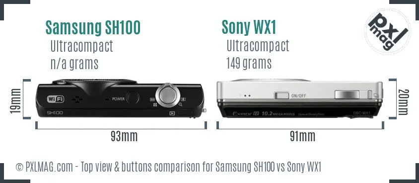 Samsung SH100 vs Sony WX1 top view buttons comparison