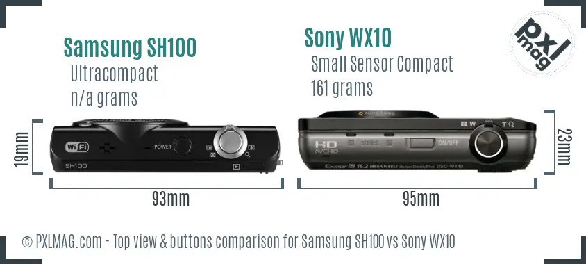 Samsung SH100 vs Sony WX10 top view buttons comparison Samsung SH100 vs Sony WX10 top view buttons comparison