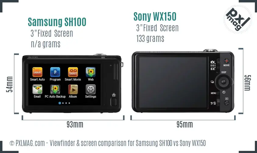 Samsung SH100 vs Sony WX150 Screen and Viewfinder comparison