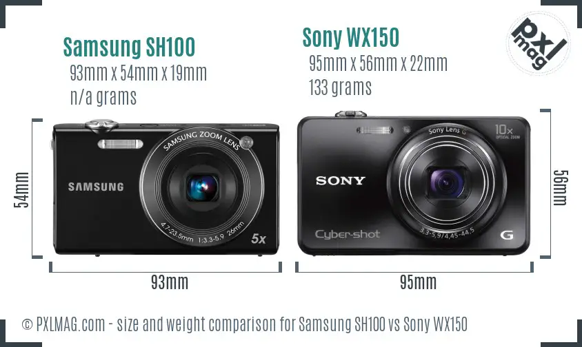 Samsung SH100 vs Sony WX150 size comparison