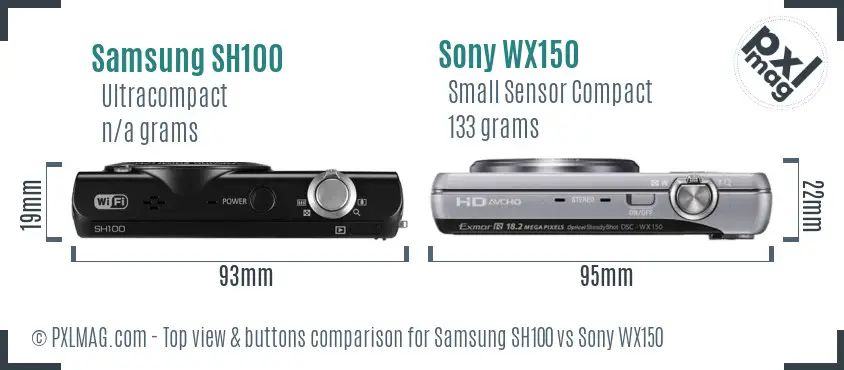 Samsung SH100 vs Sony WX150 top view buttons comparison