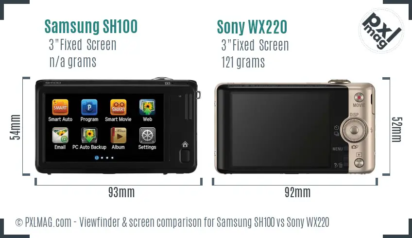 Samsung SH100 vs Sony WX220 Screen and Viewfinder comparison