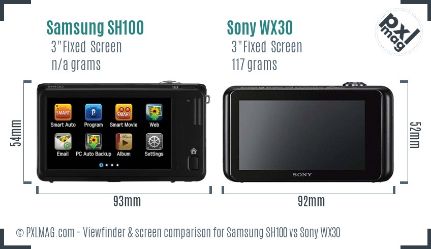 Samsung SH100 vs Sony WX30 Screen and Viewfinder comparison