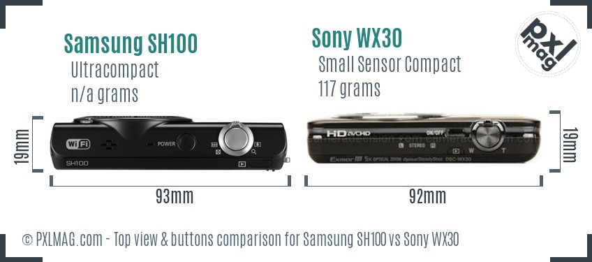 Samsung SH100 vs Sony WX30 top view buttons comparison