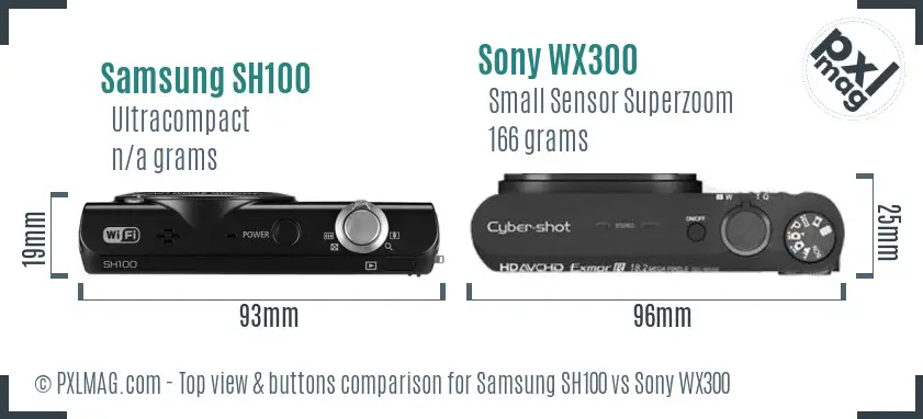 Samsung SH100 vs Sony WX300 top view buttons comparison Samsung SH100 vs Sony WX300 top view buttons comparison