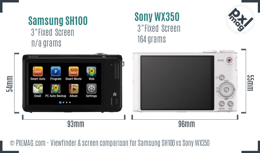Samsung SH100 vs Sony WX350 Screen and Viewfinder comparison