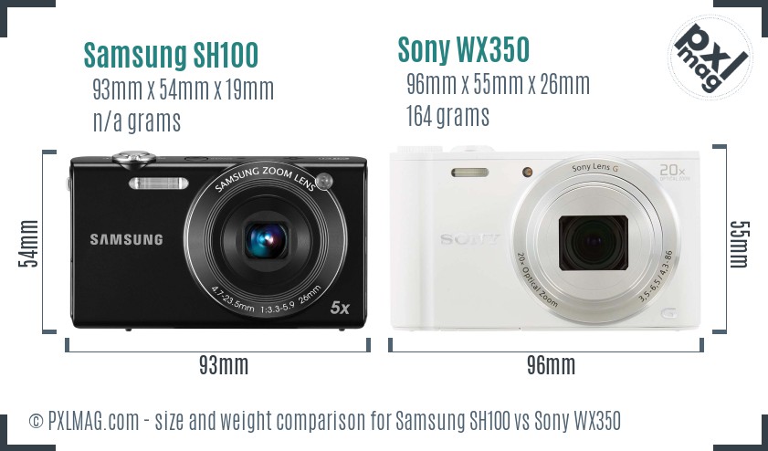 Samsung SH100 vs Sony WX350 size comparison