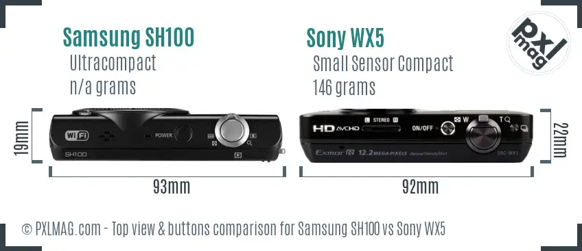 Samsung SH100 vs Sony WX5 top view buttons comparison Samsung SH100 vs Sony WX5 top view buttons comparison