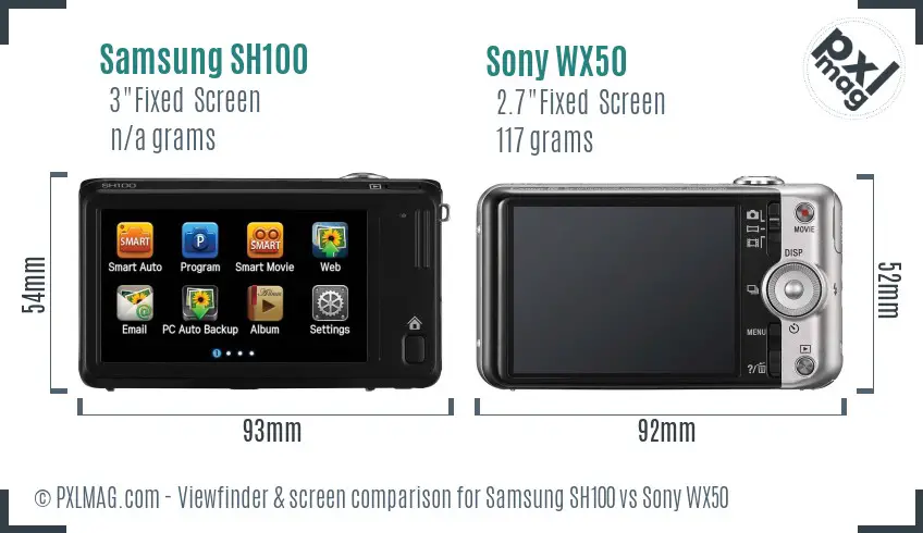 Samsung SH100 vs Sony WX50 Screen and Viewfinder comparison