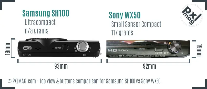 Samsung SH100 vs Sony WX50 top view buttons comparison