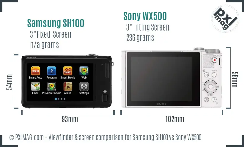 Samsung SH100 vs Sony WX500 Screen and Viewfinder comparison Samsung SH100 vs Sony WX500 Screen and Viewfinder comparison
