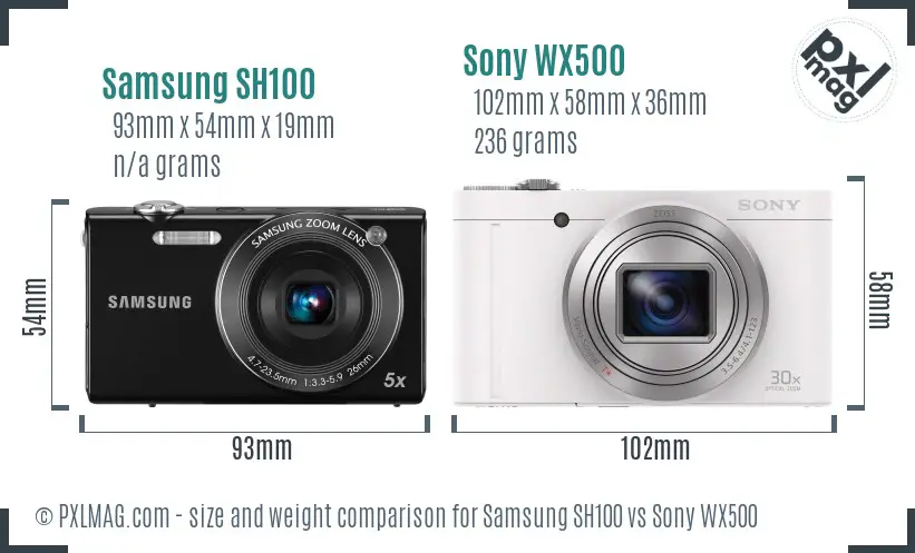 Samsung SH100 vs Sony WX500 size comparison Samsung SH100 vs Sony WX500 size comparison