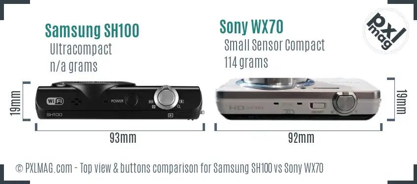 Samsung SH100 vs Sony WX70 top view buttons comparison Samsung SH100 vs Sony WX70 top view buttons comparison