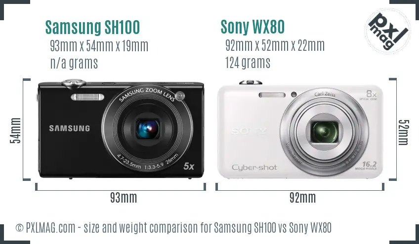 Samsung SH100 vs Sony WX80 size comparison