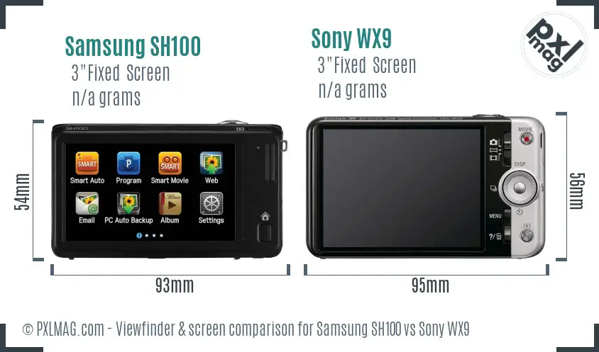 Samsung SH100 vs Sony WX9 Screen and Viewfinder comparison