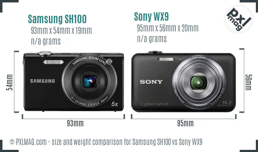 Samsung SH100 vs Sony WX9 size comparison
