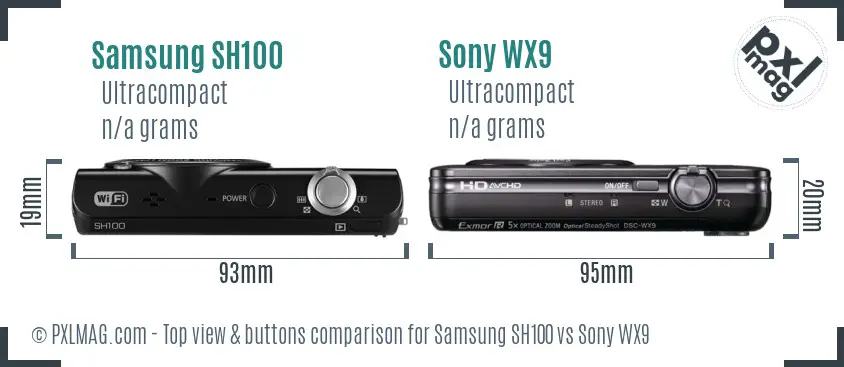 Samsung SH100 vs Sony WX9 top view buttons comparison
