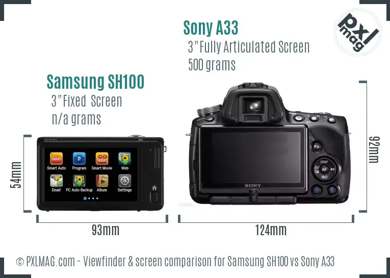 Samsung SH100 vs Sony A33 Screen and Viewfinder comparison Samsung SH100 vs Sony A33 Screen and Viewfinder comparison