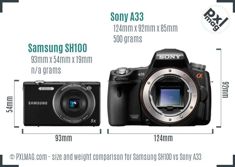 Samsung SH100 vs Sony A33 size comparison Samsung SH100 vs Sony A33 size comparison