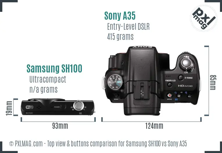 Samsung SH100 vs Sony A35 top view buttons comparison