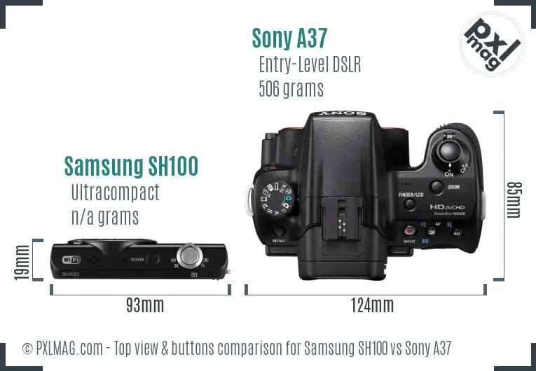 Samsung SH100 vs Sony A37 top view buttons comparison