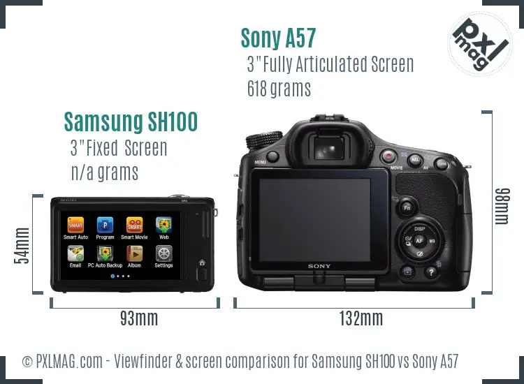 Samsung SH100 vs Sony A57 Screen and Viewfinder comparison
