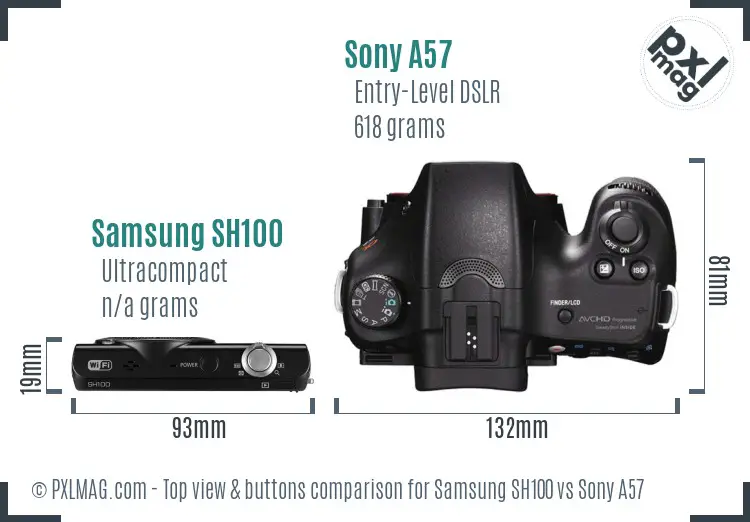 Samsung SH100 vs Sony A57 top view buttons comparison
