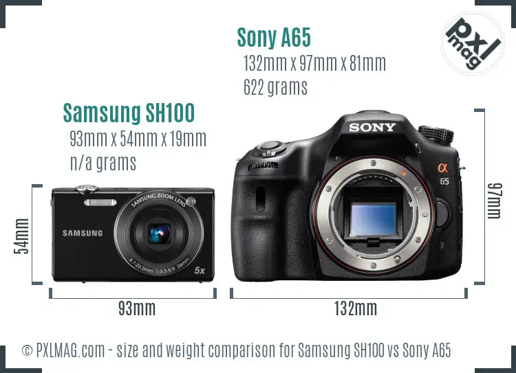 Samsung SH100 vs Sony A65 size comparison