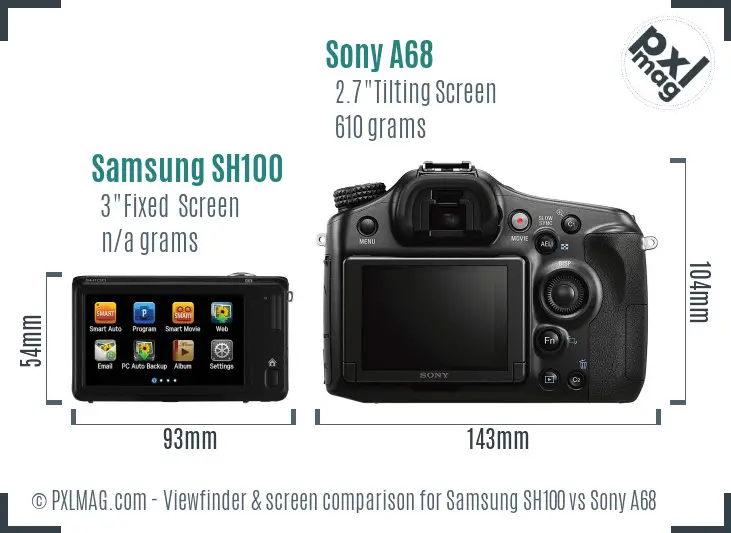 Samsung SH100 vs Sony A68 Screen and Viewfinder comparison