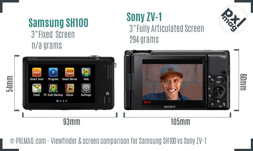 Samsung SH100 vs Sony ZV-1 Screen and Viewfinder comparison