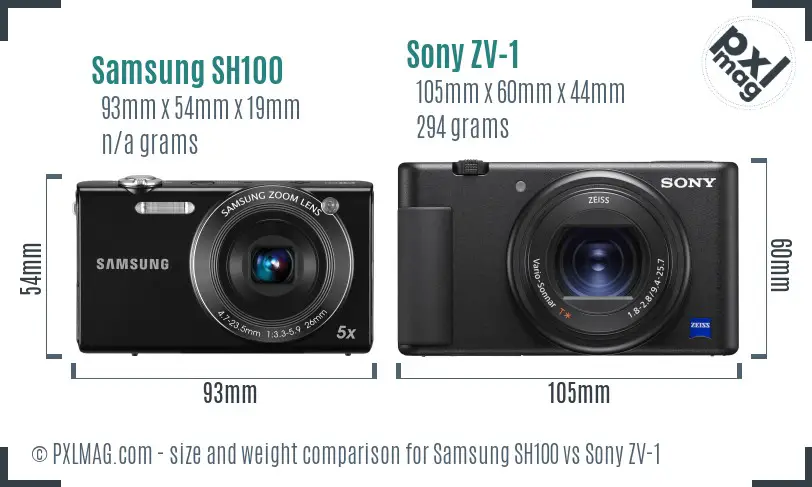 Samsung SH100 vs Sony ZV-1 size comparison