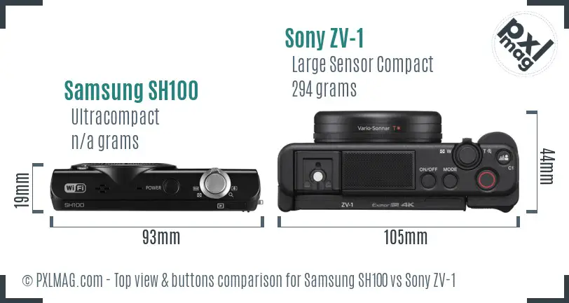 Samsung SH100 vs Sony ZV-1 top view buttons comparison