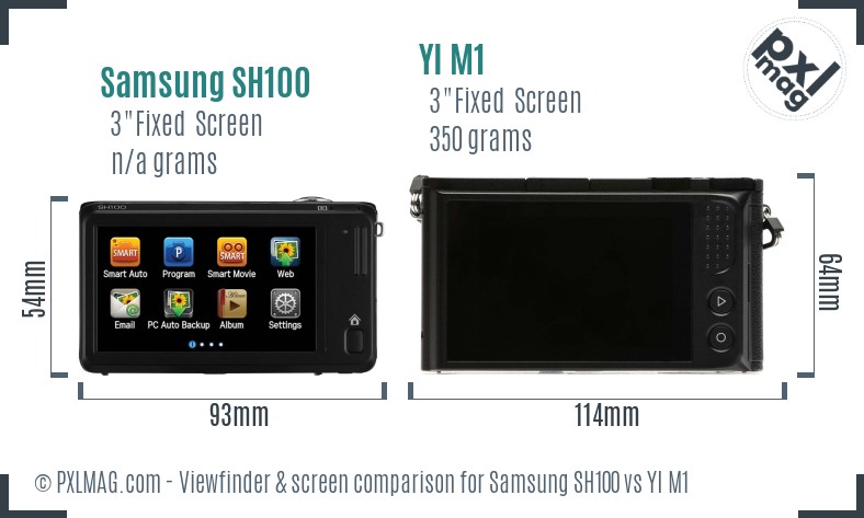 Samsung SH100 vs YI M1 Screen and Viewfinder comparison