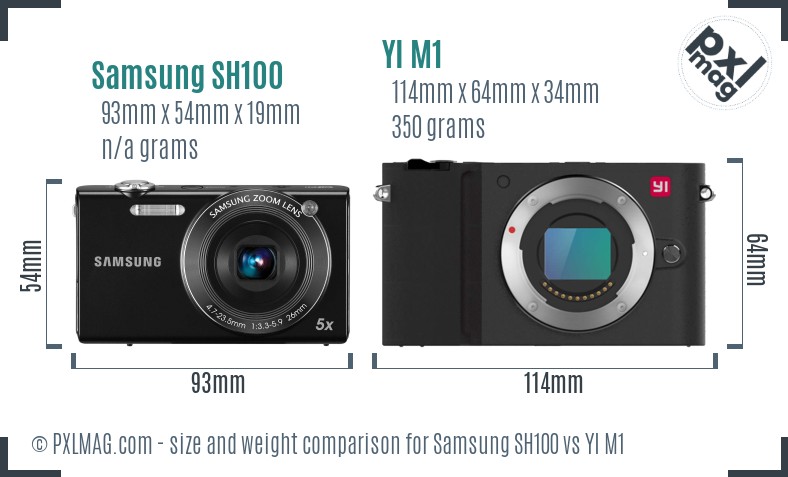Samsung SH100 vs YI M1 size comparison
