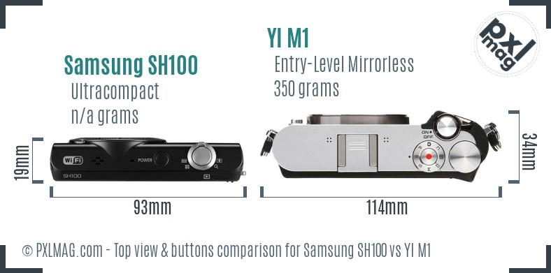 Samsung SH100 vs YI M1 top view buttons comparison