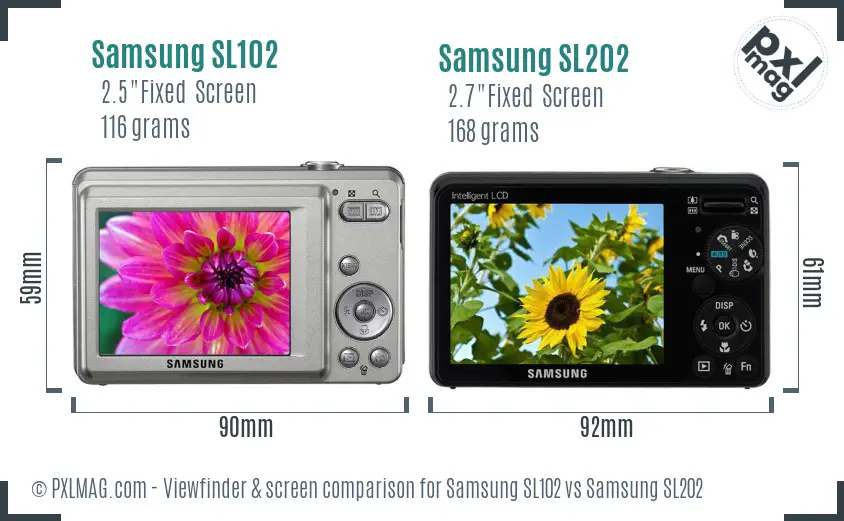 Samsung SL102 vs Samsung SL202 Screen and Viewfinder comparison