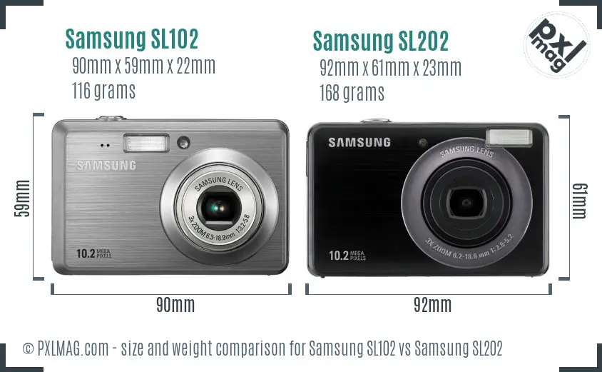 Samsung SL102 vs Samsung SL202 size comparison